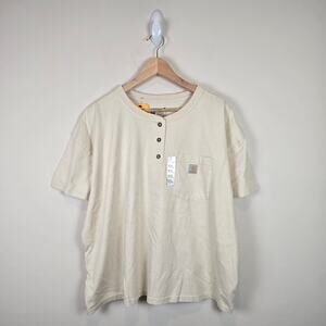 Carhartt Womens Size XL/16-18 Loose Fit Heavy Weight Henley T Shirt Short Sleeve